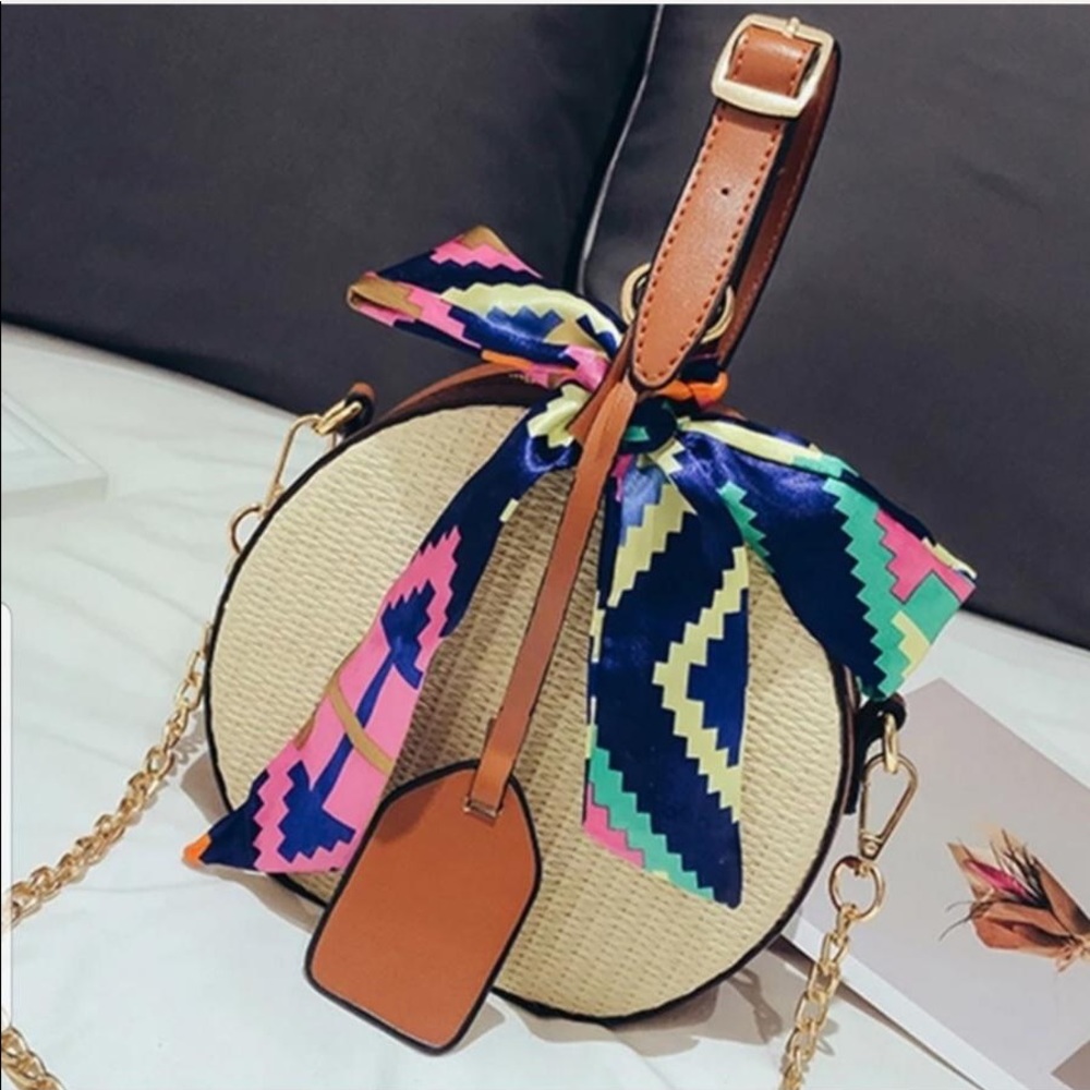 Bali straw woven round cross bag